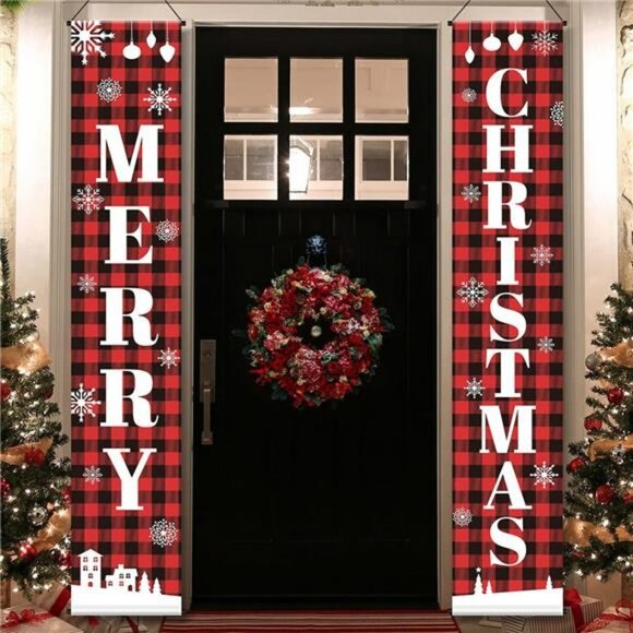 Merry Christmas Outdoor Banners Hanging Decorations 13" x 71" - Picture 2 of 6